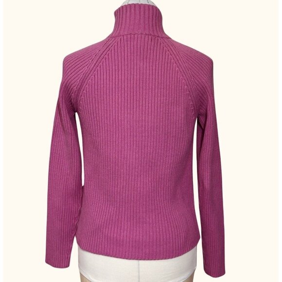 LAUREN RALPH LAUREN Pink Ribbed Turtleneck Sweater Women Medium Gold‎ Buttons - Picture 2 of 15